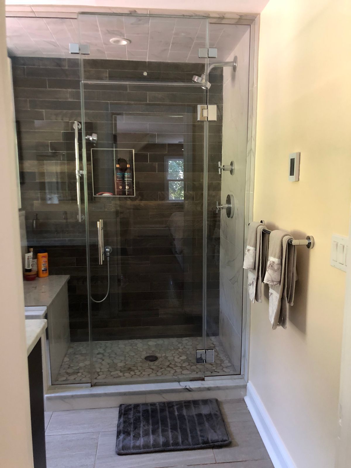 Walk-in shower after a deep clean